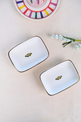 Tabak Evi Kelebek Altın Yaldızlı Dikdörtgen Kayık Tabak 10x7x2cm 2 Li Çok Renkli