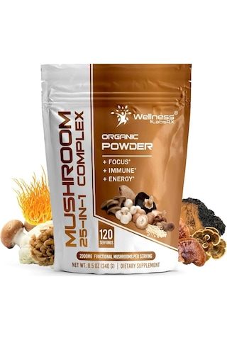 Wellness Mushroom 25 In 1 Complex -organic Powder - Focus - Immune - Energy 2000mg - 120 Servis
