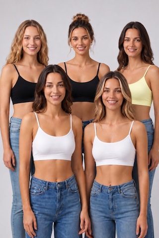 Pijamask Kadın 5 Li Paket İp Askılı Pamuklu Büstiyer Crop Top Pamuklu Esnek Crop Atlet Seti Çok Renkli