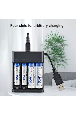 Xindoker 4 Yuvalı Hızlı Şarj Cihazı - Aa/aaa Ni-mh Pil Şarj Aleti, Usb Güçlü Akım Yeşil Işıklı