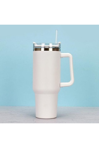 Mavi 1 Takım 1200 Ml Kahve Kulplu Fincan 304 Paslanmaz Çelik Saman Bardak Araba Yalıtımlı Tumbler