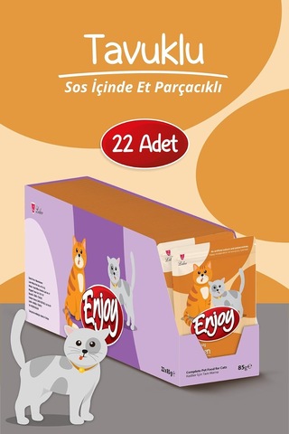 Enjoy Kedi Konserve Maması, Tavuk Etli, 85g, 22 Adet
