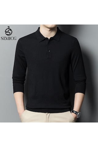 Yeni Erkek Düz İnce Yün Kazak Siyah Siyah