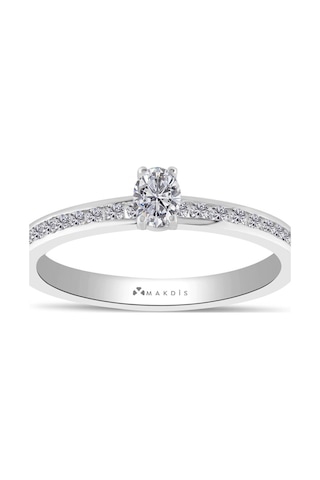 0.50 Karat Oval Tektaş Pırlanta Yüzük - Hrd Sertifikalı Beyaz Altın
