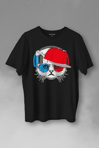 Cat Glasses Gözlüklü Bordo Mavi Spor Trabzon Kedi Baskılı Tişört Unisex T-shirt 001