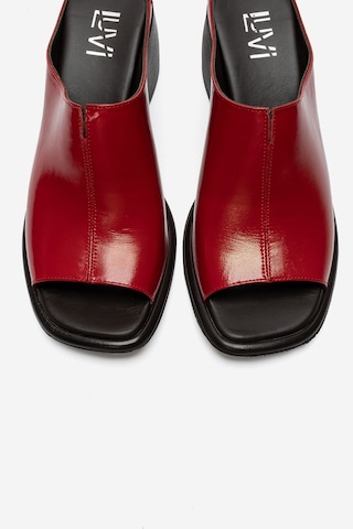 Luvi Shoes Sorex Kırmızı Rugan Hakiki Deri Kadın Kalın Topuklu Terlik