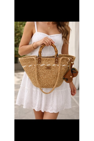 Zez Handmade Hasır Bambu Saplı Çanta