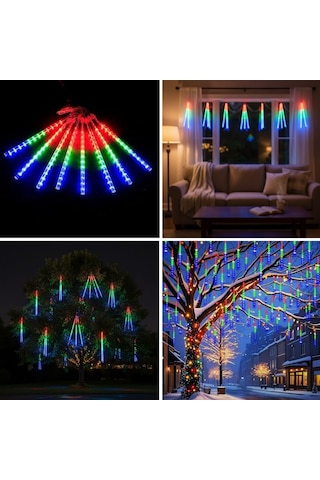 Buffer 9'lu Plastik Meteor Led Usb Rgb Ağaç Işığı Renk Değiştiren Asmalı Dekoratif Bahçe Ve Dış Mekan Aydınlatması Sarı Günışığı