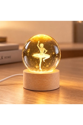 Balerin Figürlü Led Işıklı Mini Cam Küre - Ahşap Standlı