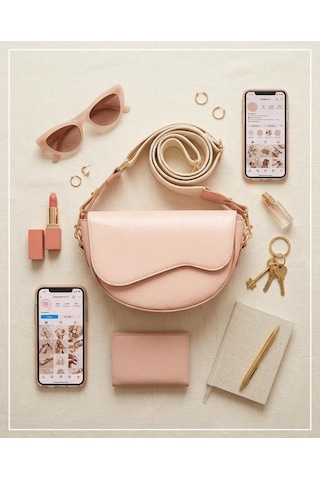 Cantella Soft Pembe Yumuşak Deri Gold Detaylı Tek Gözlü Kadın Omuz Çantası 23x15 Cm Kahverengi