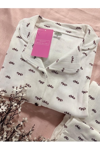 Mh Moony Homewears Mürdüm Kurdele Desenli Kışlık Termal Polar Kumaş Pijama Takımı MÜRDÜM