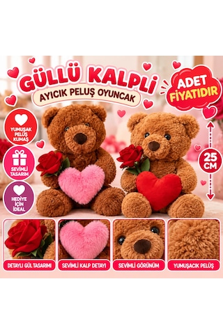 Arkhenx 25 Cm Güllü Ayıcık Peluş Oyuncak Bzs1 Kalpli