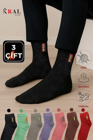 Kral Socks Termal Erkek Havlu Patik Çorap 3'lü Set 3 Çift Çok Renkli
