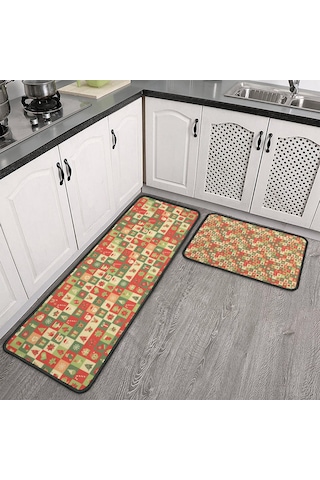 Noel Desenli 2'li Mutfak Matı, Anti-yorgunluk, Yastıklı Ve Kaymaz, Mutfak Ve Ofis İçin Noel Simge Izgarası