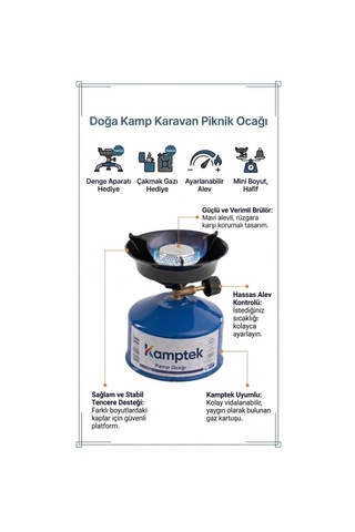 Kamp Doğa Ocağı Set Kolay Taşınabilir Denge Aparatlı Çakmak Gazı Hediyeli Çok Renkli
