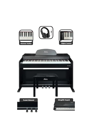 Midex PLX-190BK 88 Tuşlu Siyah Tuş Hassasiyetli Çekiç Aksiyonlu Piyano