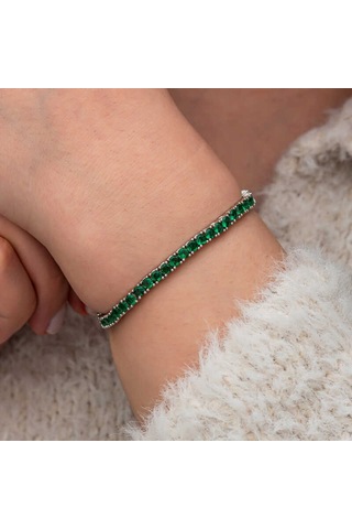 Artsmagazinmücevher Gümüş Yeşil Zirkon Taşlı Su Yolu Kadın Bileklik