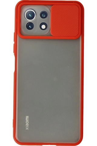 Cosmotex Newface Xiaomi Mi 11 Lite Kılıf Palm Buzlu Kamera Sürgülü Silikon - Kırmızı