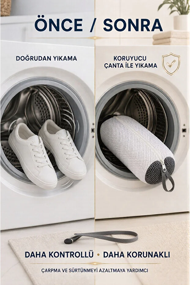 Lüks 2 Adet Premium Ayakkabı Yıkama Çantası Hızlı Kuruyan Tüy Bırakmayan Kalın Fileli Fermuarlı Koruyucu Beyaz