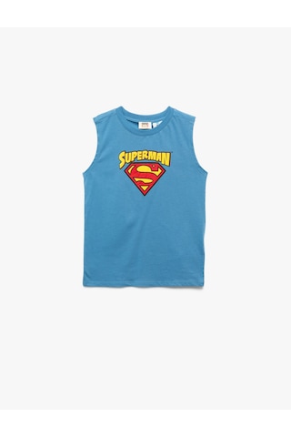 Koton Pamuklu Bisiklet Yaka Superman Baskılı Lisanslı Atlet Mavi 5skb30053tk
