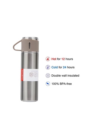 Bardaklı Paslanmaz Çelik Termos 500 Ml Sızdırmaz Kapak, 12 Saat Sıcak & Soğuk Metalik