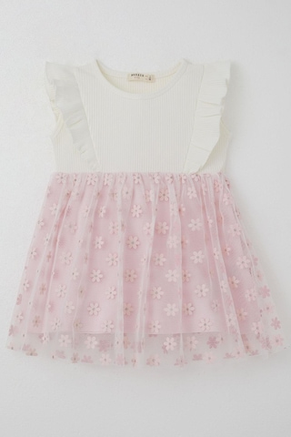 Breeze Kız Çocuk Elbise Eteği Çiçekli Tül Detaylı 3-8 Yaş, Ekru Ekru