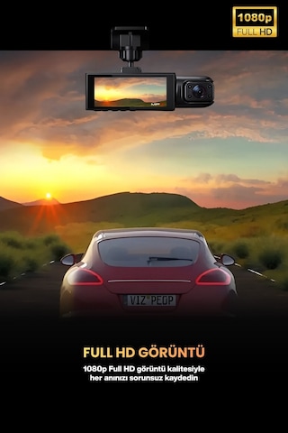 3 Lens Wifi Araç İçi Kamera Ön + Arka + İç Kamera 1080p Hd, Geniş Açı, Gece Görüşü Döngü Türkçe