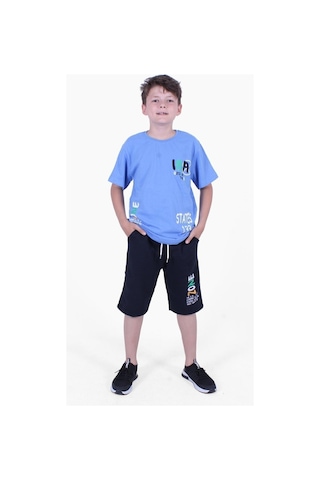 Fyk Kids Zone Yazı Baskılı Erkek Çocuk Yazlık Takım Mavi