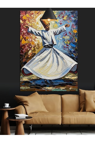 Dönen Dervişin Huzurlu Semah Gösterisi Dekoratif Kanvas - Mdf Ahşap Tablo