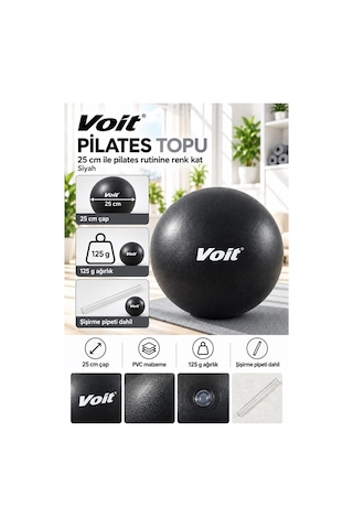 25 cm Mini Pilates Topu Yoga Fitness Egzersiz ve Denge Topu Şişirme Pipeti Dahil Siyah