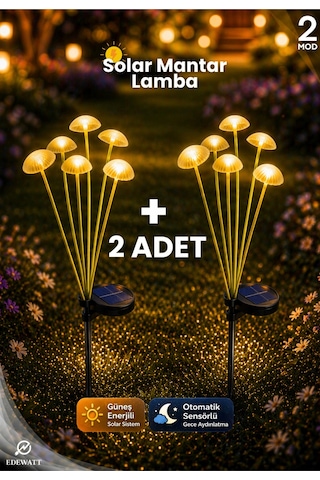 2 Adet Dekoratif Mantar Görünümlü 6lı Solar Led Lamba Güneş Enerjilli Su Geçirmez Bahçe Aydınlatma