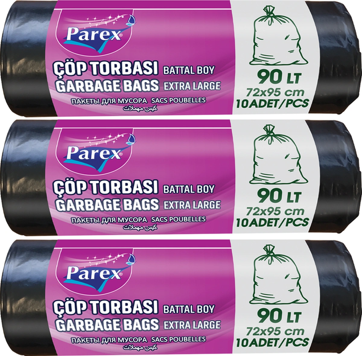 Professional 10'lu Çöp Torbası Battal Boy 72 X 95 Cm Üçlü Paket