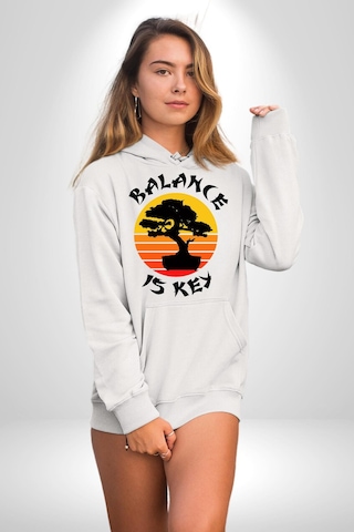 Karete Çocuk Bonsai Kadın Erkek Beyaz Kapüşonlu Sweatshirt Hoodie Beyaz