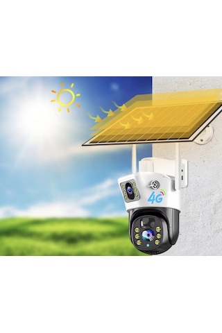 C4 V380 Pro 4mp Çift Lens Solar 4g Sim Kartlı Btk Kayıtlı Ptz Güvenlik Kamerası