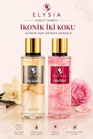 Elysıa Bare Vanilla & Velvet Petals 2 Li Set Kadın Vücut Spreyi 250 Ml X2 Kalıcı Ferah Parfüm Mist