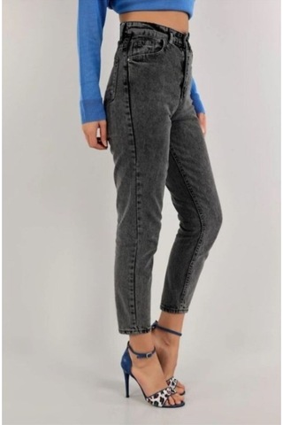 Trendy Kadın Füme Yüksek Bel Yumuşak Dokunuşlu Rahat Kesim Mom Jean Kot Pantolon