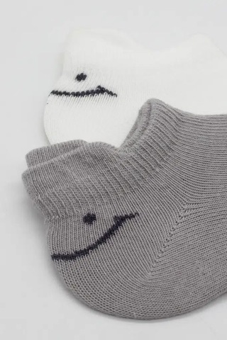 Mbb E-ticaret 2'li Sneakers Smile Penye Çorap 20106 Gri Ekru