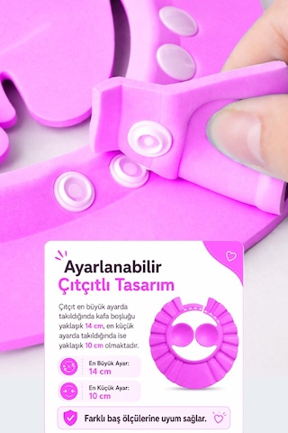 Ayarlanabilir Bebek Banyo Şapkası Yenidoğan Duş Bonesi Göz Kulak Koruyucu 28 CM Pembe