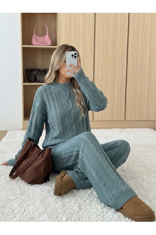 Sayzen Your Shine Saç Örgülü Kazak Pantolon Triko Takim Systkm01 Arduvaz