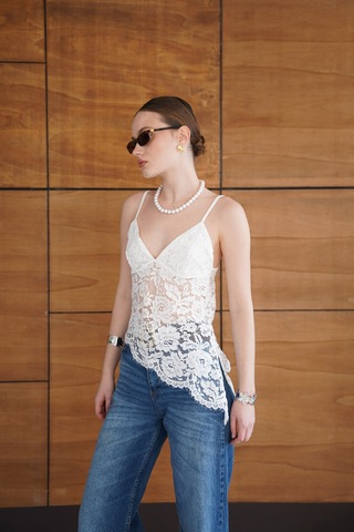 Verymoda Askılı Brode Bluz - D2965 Krem