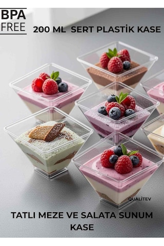 10 Adet 200 Ml Mika Magnolya Kase Plastik Tatlı Sunum Kabı Dondurma Puding Meze Salata Cup Şeffaf