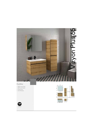Evros Vizyon Plus 65 Cm Banyo Dolabı Boy Dolabı Dahil Meşe
