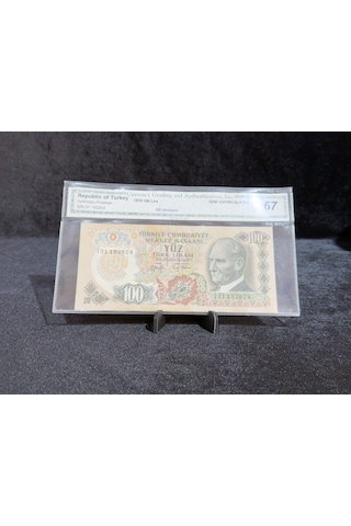 Türkiye 1979 100 Türk Lirası 6. Emisyon Cga 67 Gem Uncırculated Atatürk & Ağrı Dağı