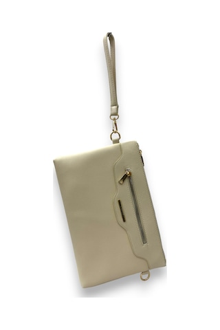 Sanmorris Kadın Suni Deri Ayarlanabilir Çapraz Ve El Askılı Portföy, Clutch Çanta Krem