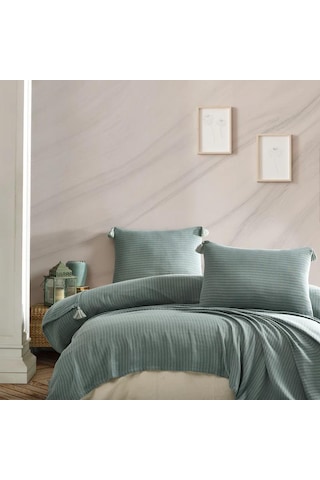 Jakarlı Müslin Yatak Örtüsü Çift Kişilik Costa Mint