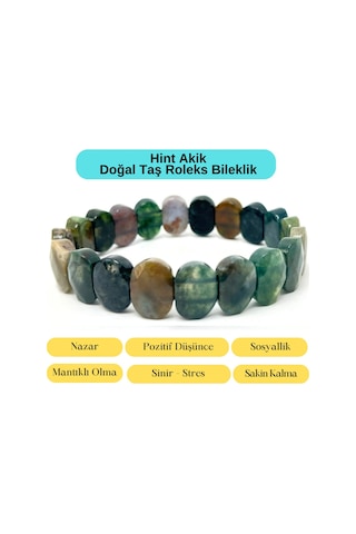 Sertifikalı Hint Akik Doğal Taş Roleks Bileklik Yeşil
