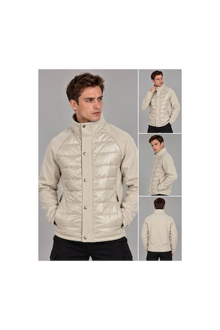 Hk Premium Slim Fit Prada Kumaş Şişme Desenli Mont Bej