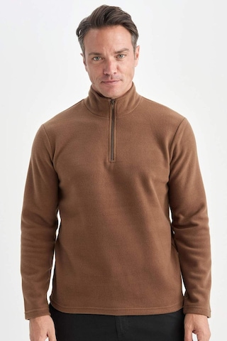 DeFacto Kahverengi Tüylenme Yapmayan Soğuk Geçirmez Regular Fit Dik Yaka Fermuarlı Polar Sweatshirt Y3996AZNSBN267