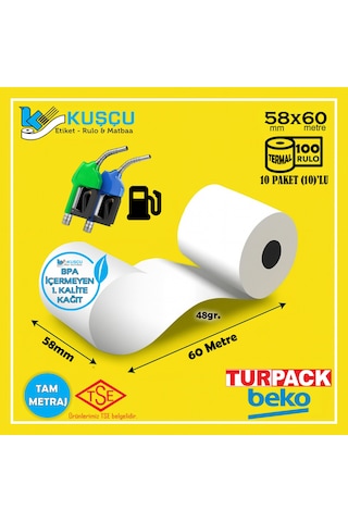 100 Adet 58x60 Tse Belgeli - 1. Kalite - Bpa İçermeyen - Akaryakıt/pompa - Turpack