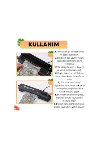 Gıda Vakum Ve Mühürleme Makinesi Tazelik Koruma Ev Ve Restoran 10 Adet Vakum Torbası li